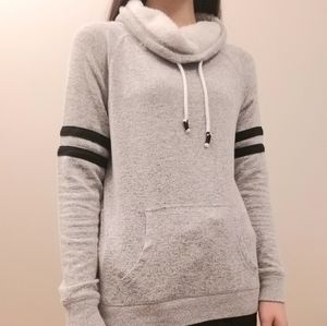 Furry Black Striped Gray Drawstring Sweatshirt